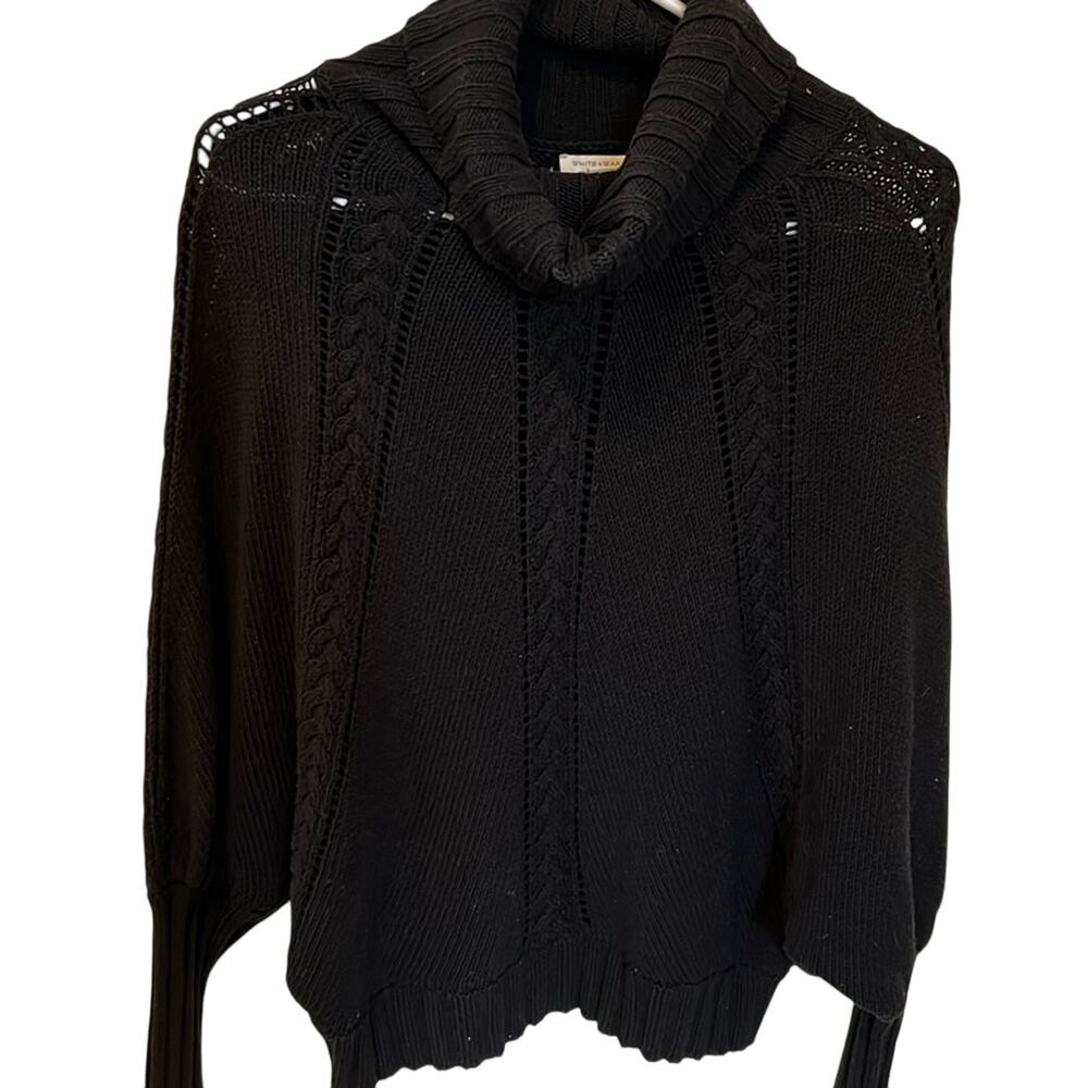 White + Warren Black Batwing Sweater Cabincore Twee women's Size Small Oversized